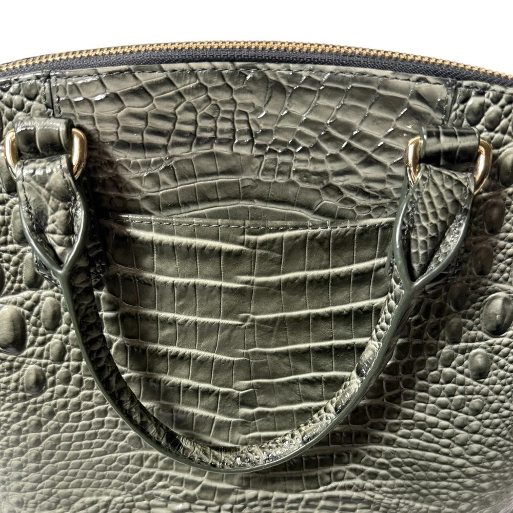 BRAHMIN Duxbury Satchel Olive Gray Melbourne Croc Leather Size Medium‎